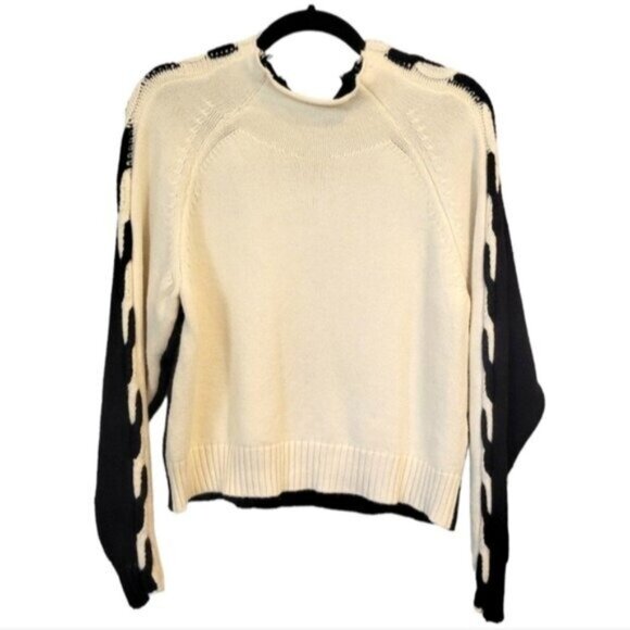 Central Park West Sweaters - Central Park West | Mock Neck Two Toned Sweater White Black